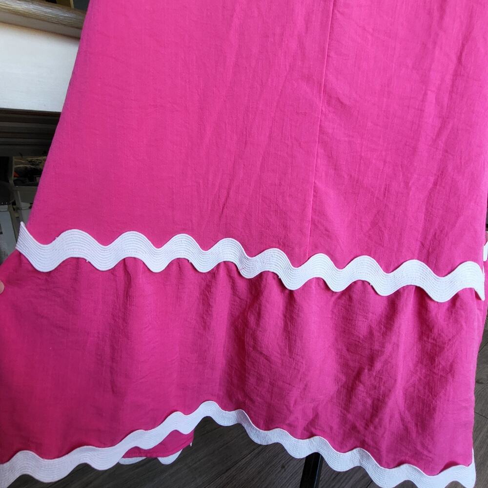 Pink White Ric Rac Scalloped Midi Dress Spaghetti Strap Smocked Boho Size XL - Picture 8 of 13